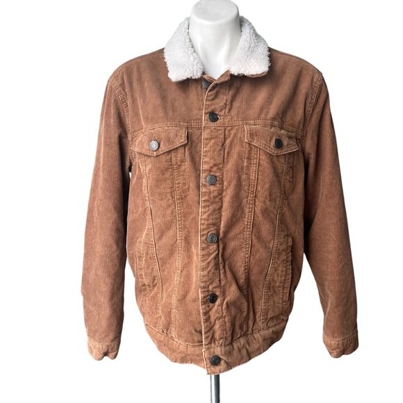 Sunrise Kingdom Brown Corduroy Faux Sherpa Lined Trucker Jacket, Sz M - Picture 1 of 15